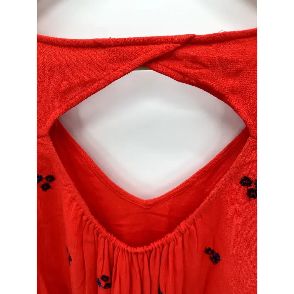 FREE PEOPLE Oxford Embroidered Mini Dress in Coral Red  // S